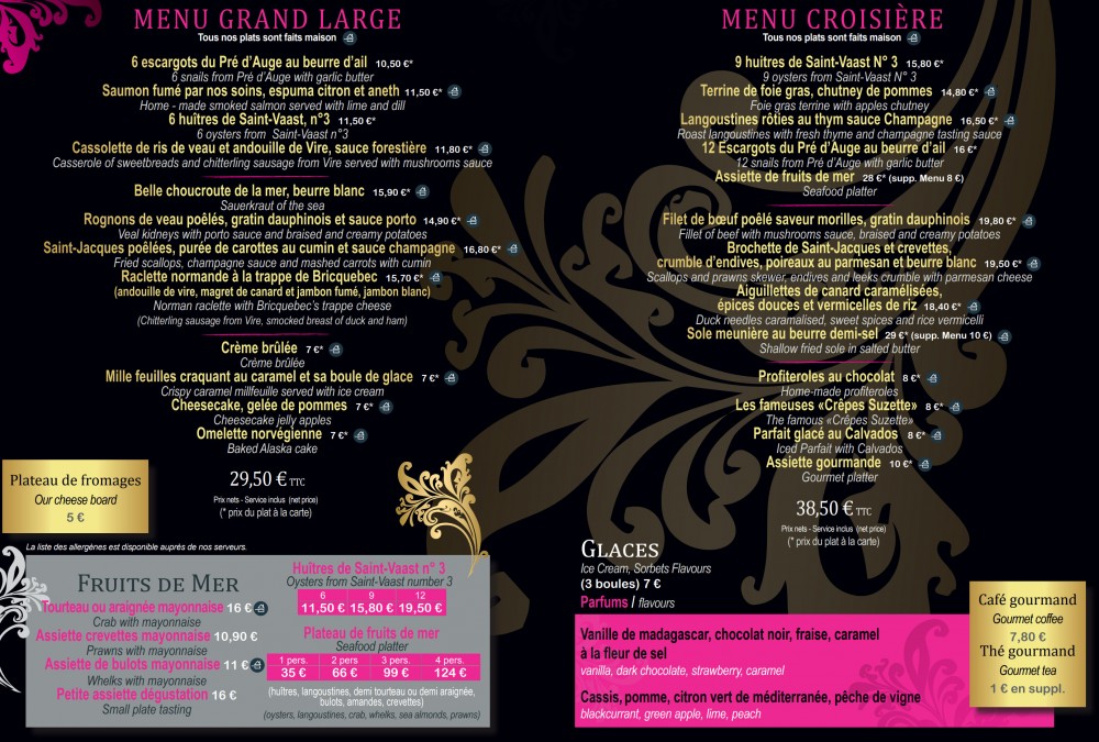 Restaurant à Cherbourg Les Menus de La Régence