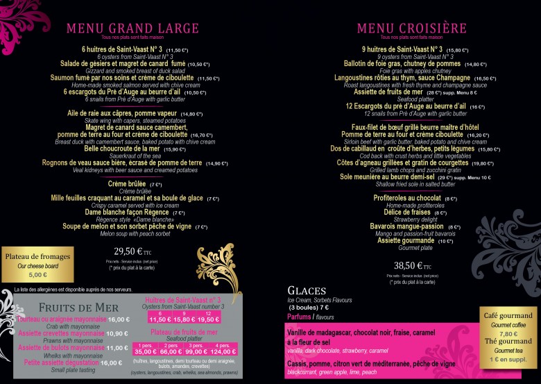 Restaurant à Cherbourg - Les Menus de La Régence